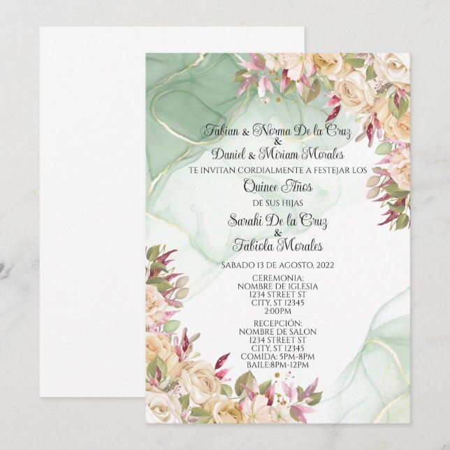 INVITACION DOS QUINCEANERAS INBJUDNINGAR (Fram/baksida)