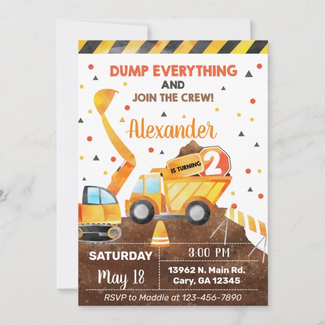 Invitación Dump everything, truck boy birthday inv Inbjudningar (Framsida)