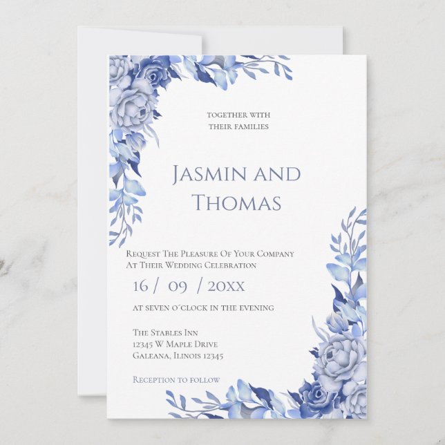 Invitación Elegant Floral Wedding Invitation Inbjudningar (Framsida)