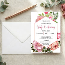 Invitación elegante de boda floral rosa con blanco