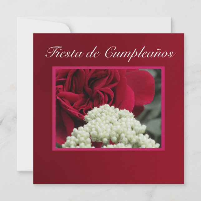 Invitación - Fiesta de Cumpleaños - Rosa roja Inbjudningar (Framsida)