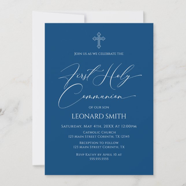 Invitación First Communion  blue Invitation Inbjudningar (Framsida)