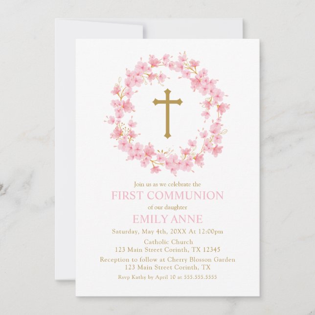 Invitación First Communion Cherry Blossom floral I Inbjudningar (Framsida)