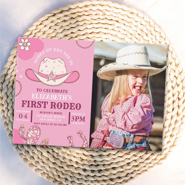 Invitación First Rodeo Birthday Girl Pink and whit Inbjudningar (Skapare uppladdad)