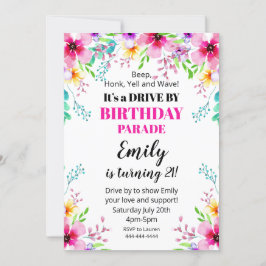 Invitación Floral Birthday Drive By Parade Invitat Inbjudningar