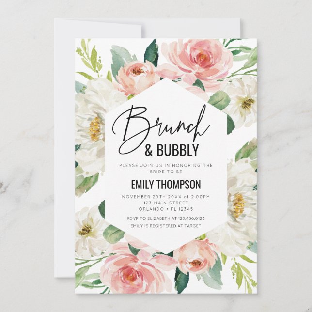 Invitación Floral modern brunch and bubbly invitat Inbjudningar (Framsida)