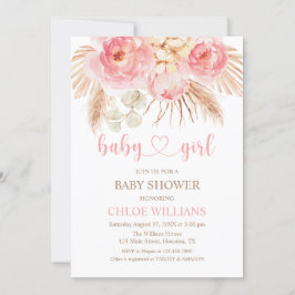 Invitación Floral pink Boho Pampas Baby Girl Invit Inbjudningar