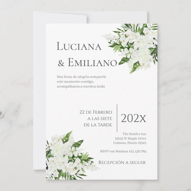 Invitación Floral White Wedding Invitation Inbjudningar (Framsida)