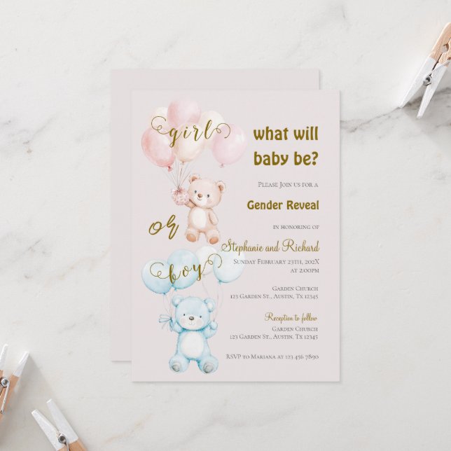 Invitación Gender Reveal Invitation Inbjudningar (Fram/Back In Situ)