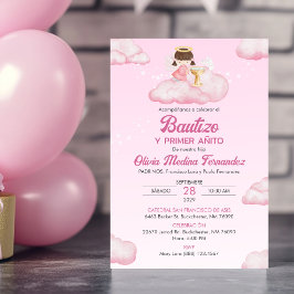 Invitacion Girl Angel Baptism and First Birthday Inbjudningar