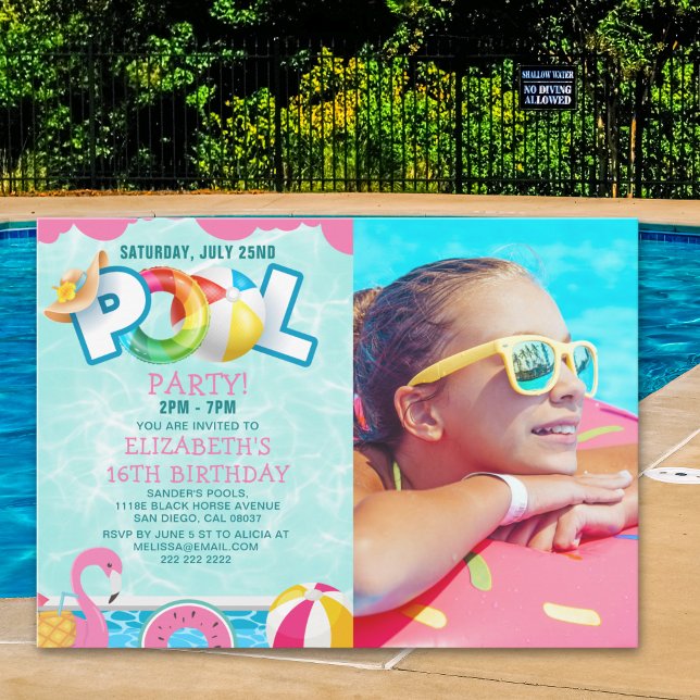 Invitación Girls Pool Party Birthday – Pink & Teal Inbjudningar (Skapare uppladdad)