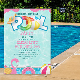 Invitación Girls Pool Party Birthday – Pink & Teal Inbjudningar