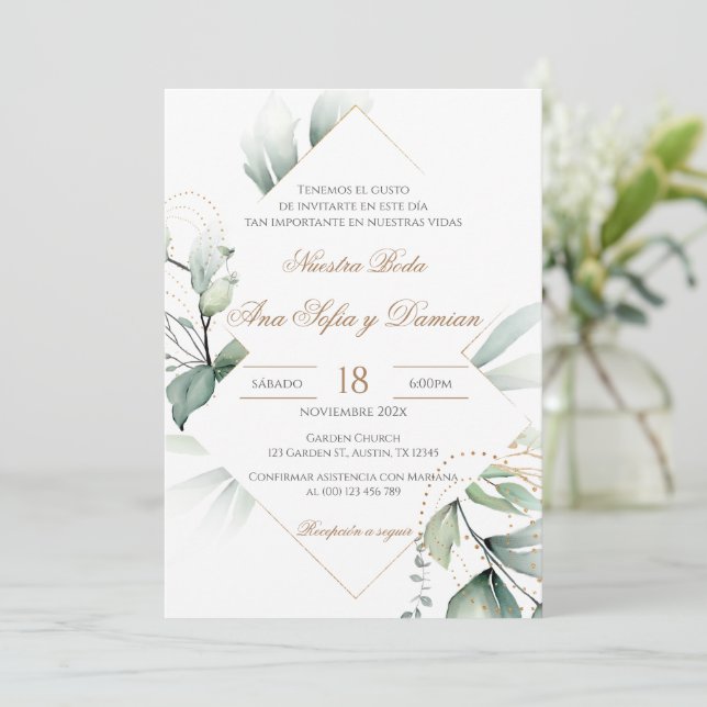 Invitación Greenery Spanish Wedding Invitation Inbjudningar (Stående Fram)