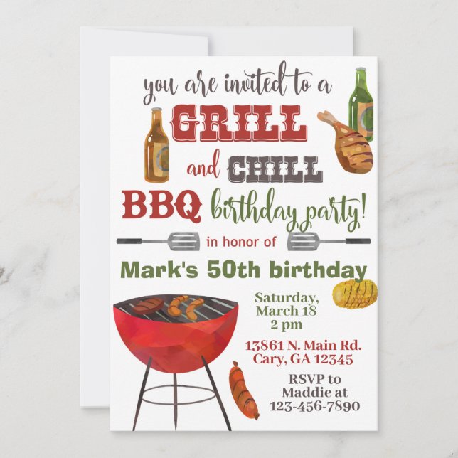 Invitación Grill & Chill BBQ birthday invitation. Inbjudningar (Framsida)