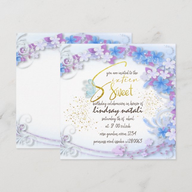 Invitación Invitation de cumpleaños dieciséis  per Inbjudningar (Fram/baksida)