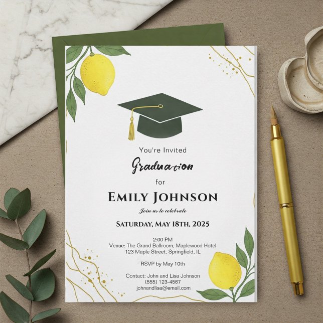 Invitación Mediterranean Lemon Graduation Invitati Inbjudningar (Skapare uppladdad)