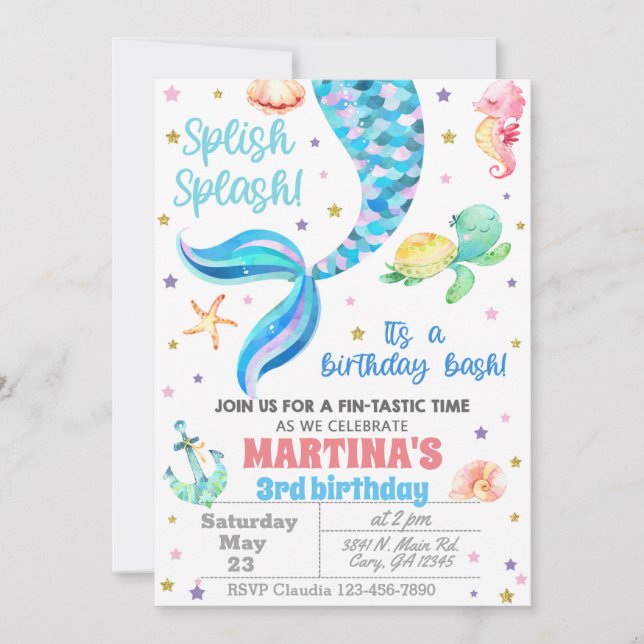 Invitación Mermaid birthday invitation, sea turtle Inbjudningar (Framsida)