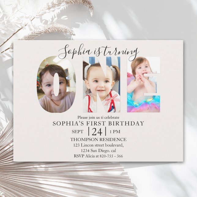 Invitación Minimalist "ONE" First Birthday Photo G Inbjudningar (Skapare uppladdad)
