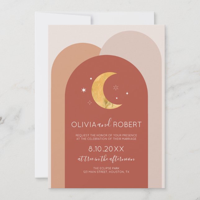 Invitación Modern Boho Moon Wedding Invitation Inbjudningar (Framsida)