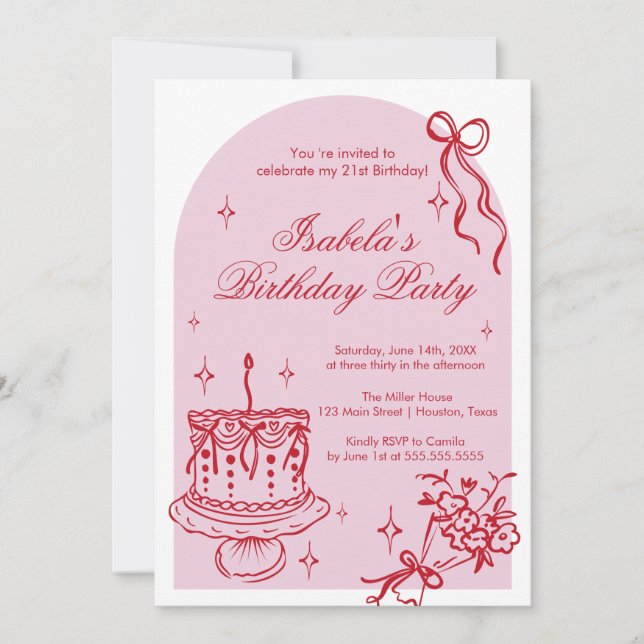 Invitación Modern girly doodle Birthday Invitation Inbjudningar (Framsida)