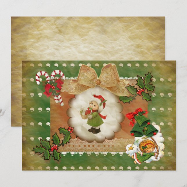 Invitación Navidad  estilo scrapbooking vintag Inbjudningar (Fram/baksida)