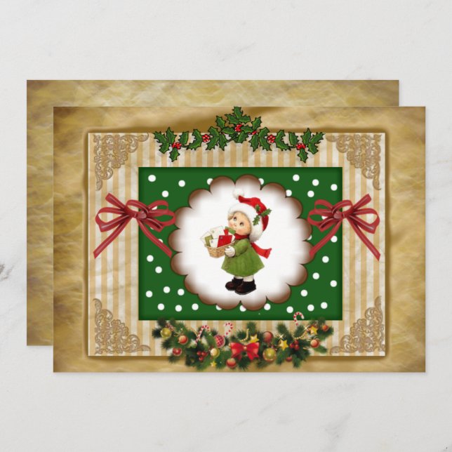 Invitación navidad  estilo vintage scrapbookin inbjudningar (Fram/baksida)