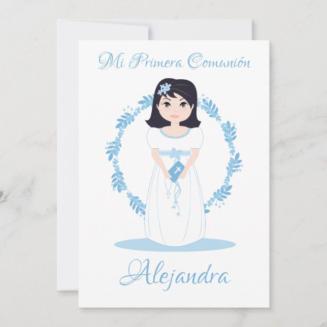 Invitación Niña Primera Comunión con Orla Floral (Framsida)