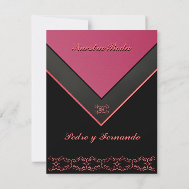 Invitación - Nuestra Boda - Negra, rosa y naranja Inbjudningar (Framsida)