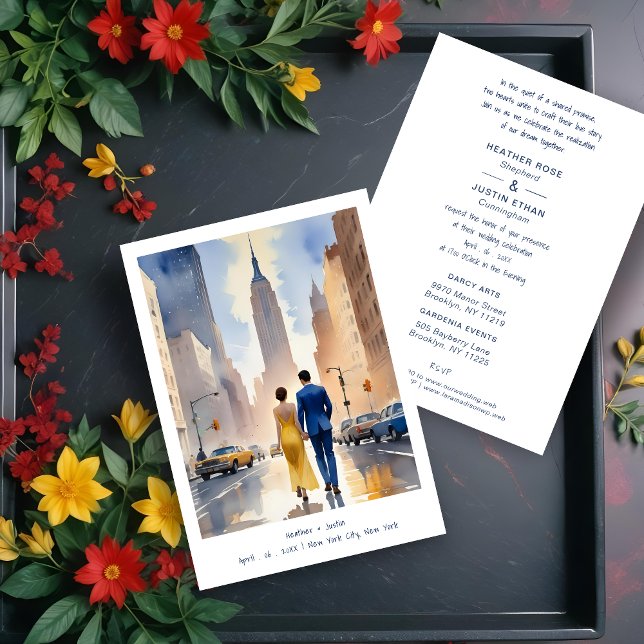 Invitación NY Iconic Building Colorful Cityscape Inbjudningar (New YorK Iconic Building Colorful Cityscape Wedding Couple Illustration Invitations Cards.)