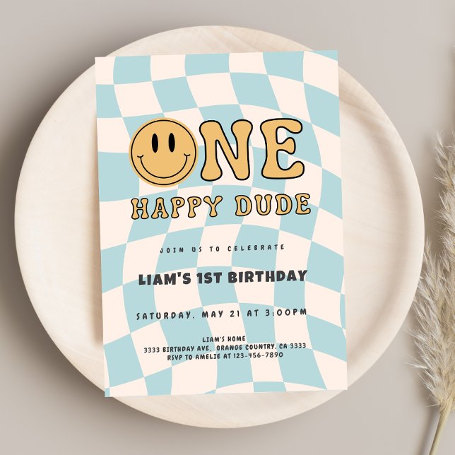 INVITACIÓN ONE HAPPY DUDE BIRTHDAY INBJUDNINGAR (Skapare uppladdad)