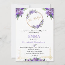 invitacion para Baby Shower con Flores purpura