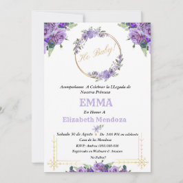 invitacion para Baby Shower con Flores purpura Inbjudningar