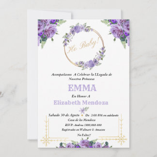 invitacion para Baby Shower con Flores purpura Inbjudningar