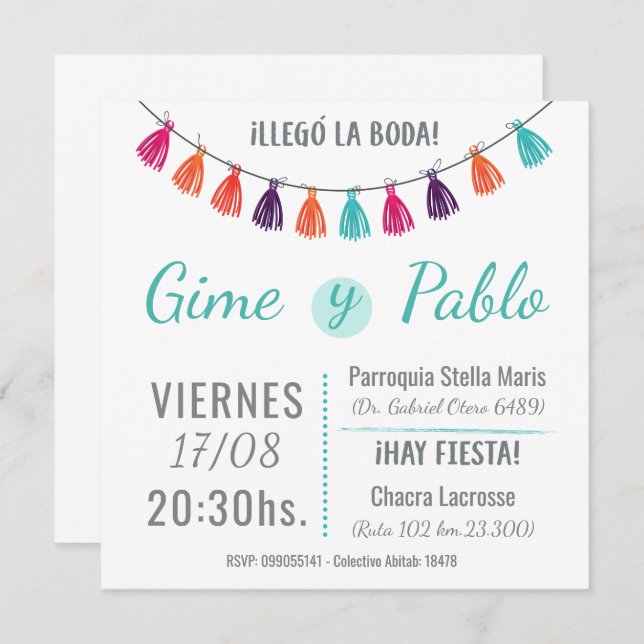 Invitacion para boda divertida y con color inbjudningar (Fram/baksida)