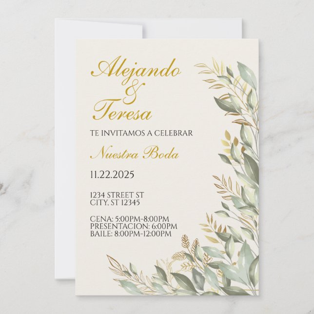 Invitacion Para Evento Verde Con Dorado (Framsida)