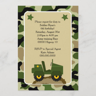 Invitacion para fiesta militar Soldado camuflage Inbjudningar