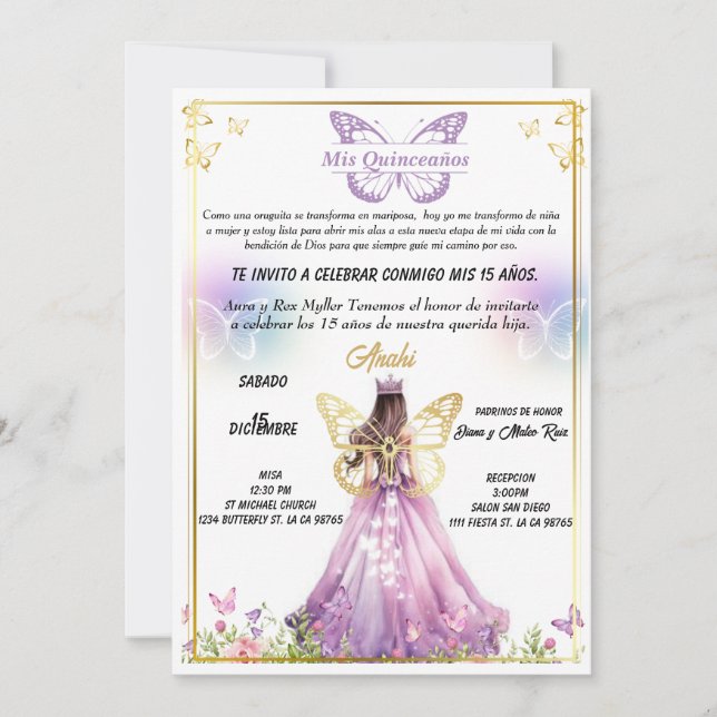 Invitación para fiestas de Quinceaños  Inbjudningar (Framsida)