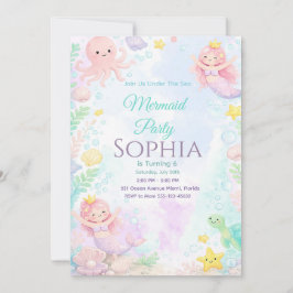 Invitación Pastel Pink Mermaid Birthday Invitation Inbjudningar