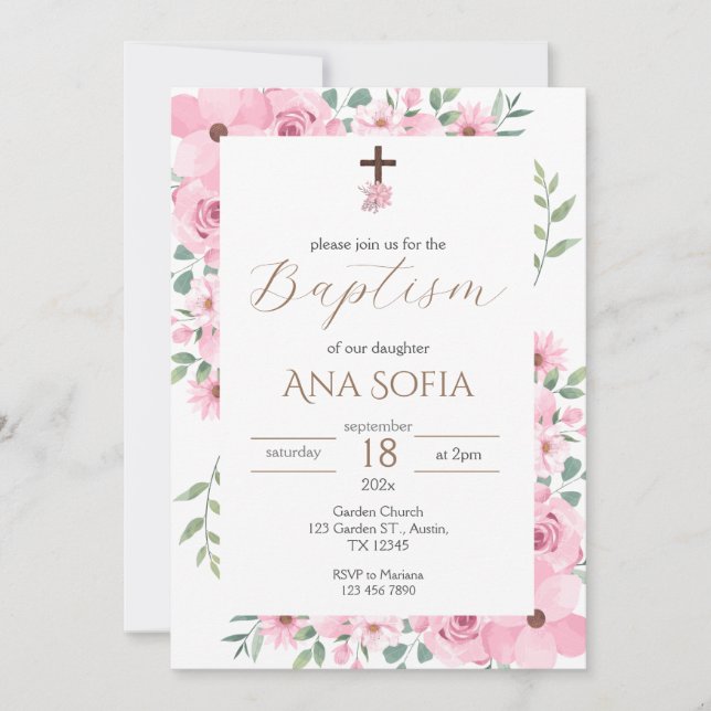Invitación Pink Baptism Invitation Inbjudningar (Framsida)