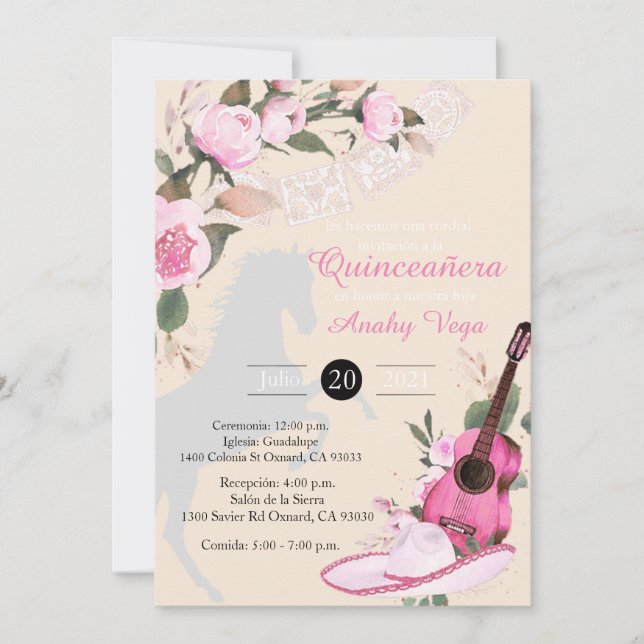 Invitación Pink de Charro Mariachi en Oro  Inbjudningar (Framsida)