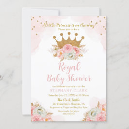 Invitación Princess Floral Pink & Gold Baby Shower Inbjudningar