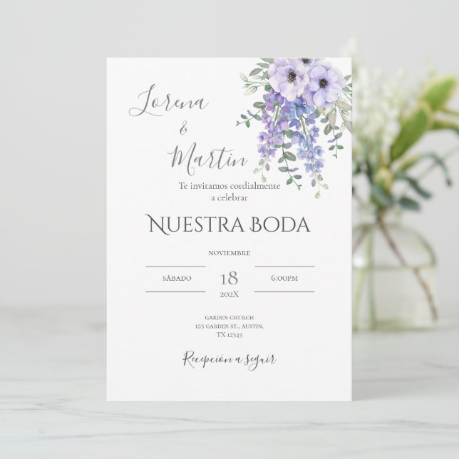 Invitación Purple Floral wedding invitation in Inbjudningar (Stående Fram)