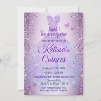 Invitación Quinceañera Purple Lilac Butterflies Inbjudningar