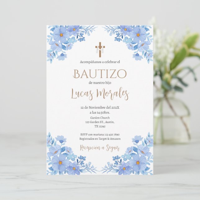 Invitación Spanish Baptism Boy invitation  Inbjudningar (Stående Fram)