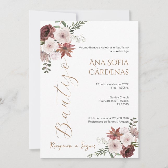 Invitación Spanish Baptism Girl invitation pink Inbjudningar (Framsida)