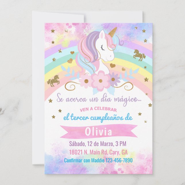 Invitación Unicorn head birthday invitation, Spani Inbjudningar (Framsida)
