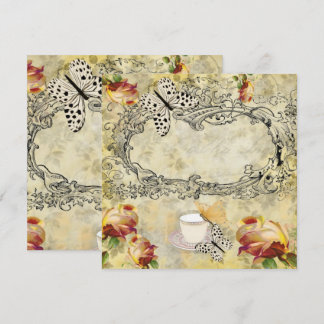 Invitación vintage tazas y mariposas decoupage inbjudningar