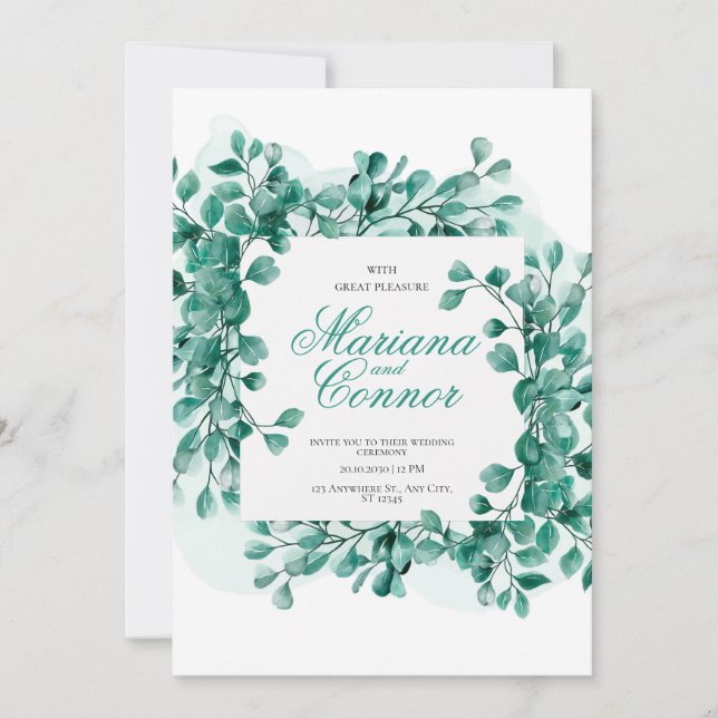 Invitación Watercolor Greenery Botanical Wedding I Inbjudningar (Framsida)