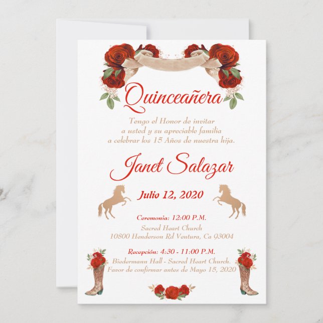 Invitaciones charro Quinceañera Charra Red Inbjudningar (Framsida)