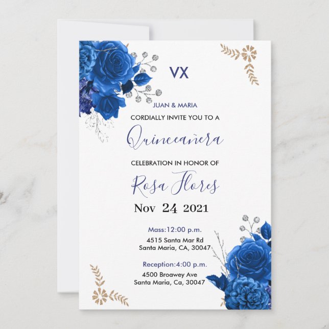 Invitaciones for Quinceanera Invitation Blue Royal (Framsida)